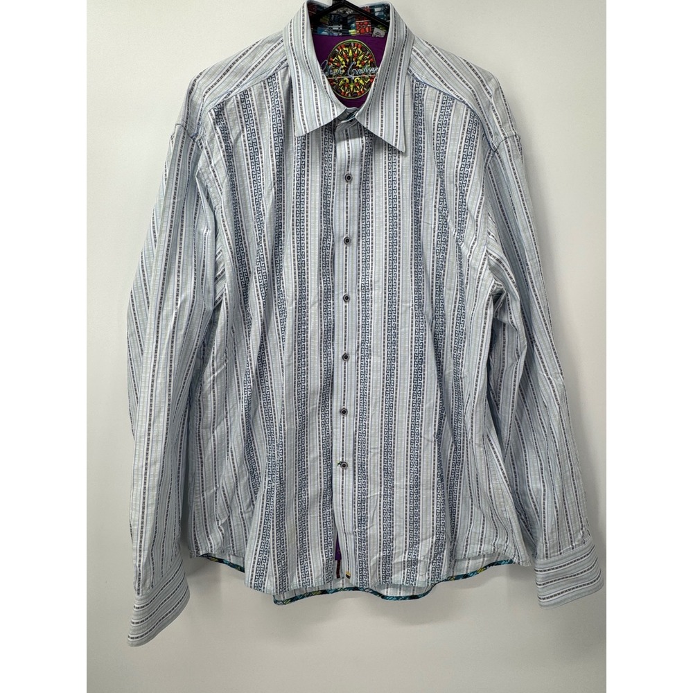 Robert Graham Men's Button Down Shirt Striped Long Sleeve Colorful‎ Trim 2XL